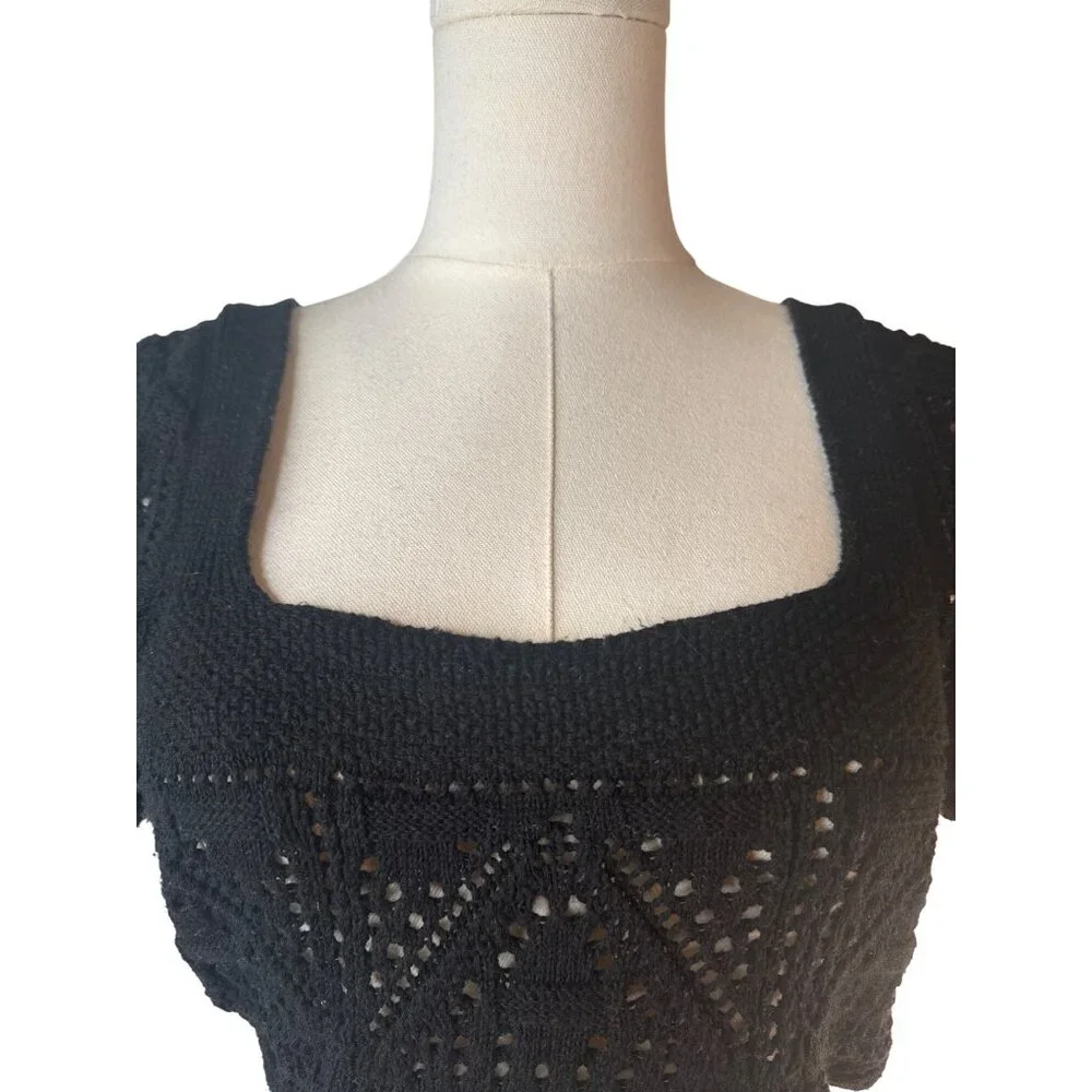 2/$30 ZARA Black Cropped Small Sweater Top Cotton/Polyester